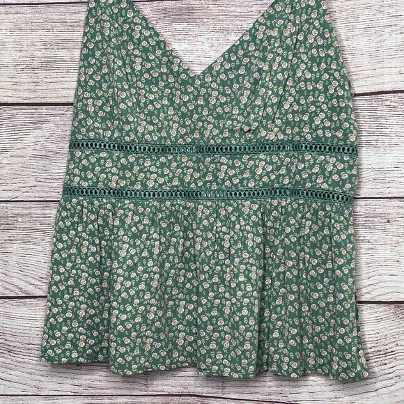 Francesa's Miami Green Floral Rose Cami Girly Cottage Cowgirl Top Medium New - Picture 10 of 14